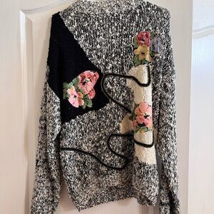Floral Patterned Black and Cream Sweater